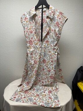 Lucky Brand Cream Floral Button-Front Dress with Pink & Blue Accents
